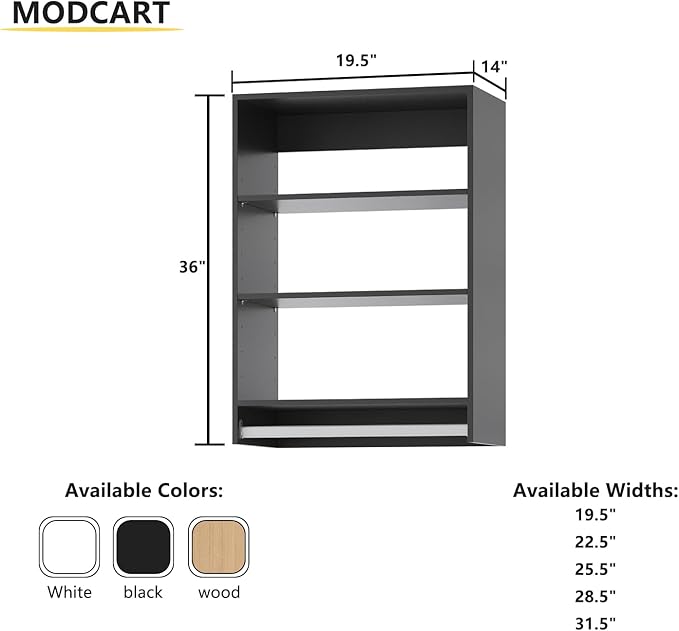 Medium Double Hanging Closet Unit, Modular Closet System, Wood Closet System Organizer with Storage for Walk in Closets, Clothing Rack Closet for Hanging Clothes, Bedroom, Black, 19.5" W