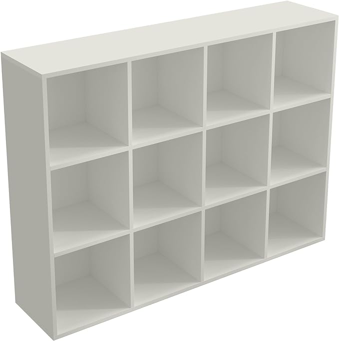 OSCHF 12-Cube Storage Shelf Bookcase - Wooden 3-Tier Floor Standing Open Bookshelf for Home and Office, Display Cabinet, Warm White
