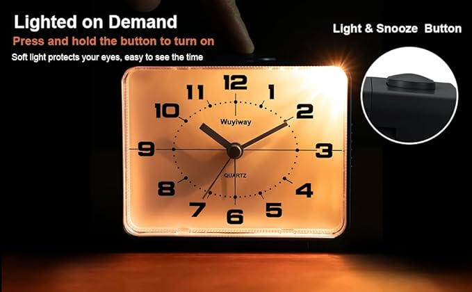 Retro Analog Alarm Clock,Battery Operated,4" Vintage Decor for Bedroom, Nightstand, Bedside, Desk, Table,Silent,Lighted on Demand and Snooze,Ascending Beep Sounds,Easy to Set(Black)