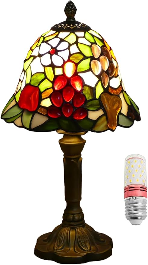 Mini Tiffany Table Lamp Nightstand Lamps Handmade Stained Glass Bedside Lamp Fruit Night Light for Office Bookcase Bar Bedroom Living Room,7.87 inch