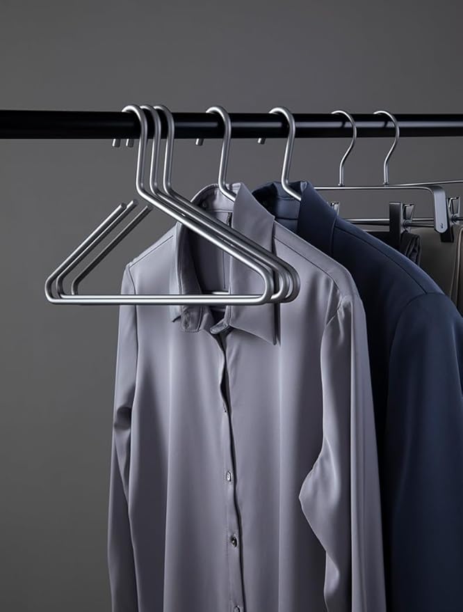 Premium Matte Titanium Gray Aluminum Coat Hangers 100 Piece Set, 16.5” Extra Smooth & Durable Metal Shirt Dress Hanger,Aluminum Alloy Hanger,Clothing Support,Clothing Hang