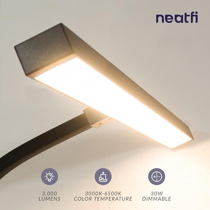 Neatfi 3000 Lumens Flex LED Desk Lamp with Clamp, Dimmable, 5 Adjustable Brightness Levels & 5 Light Modes, Memory Function, Eye-Caring & Flexible Lamp for Home & Office (31.5 Inches, Black)