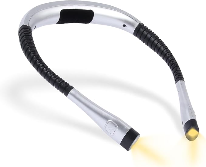 Book Light, 3-Color & 9-Brightness Reading Light, Bendable Neck Light, 80-hr Lasting Rechargeable Lamp, Perfect Book Light for Reading in Bed, Knitting, Camping (Argent, Classic)