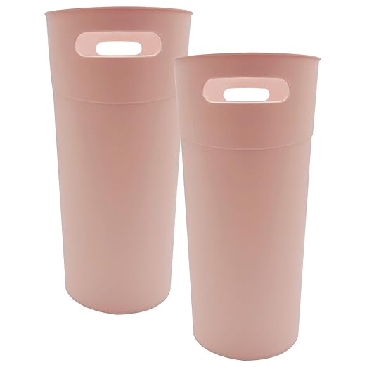 ROYFACC Small Trash Can Plastic Bathroom Wastebasket 3.2 Gallon Slim Garbage Container Bin with Handle for Home Kitchen Bathroom Bedroom Office, 2 Pack, Pink