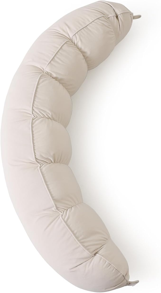 Peallow(Pat. Pend) – Long Round Body Pillow for Adults, Bolster Pillow for Sleeping, Soft and Supportive Pillow for Sleeping & Lumbar Support (Misty White,47")