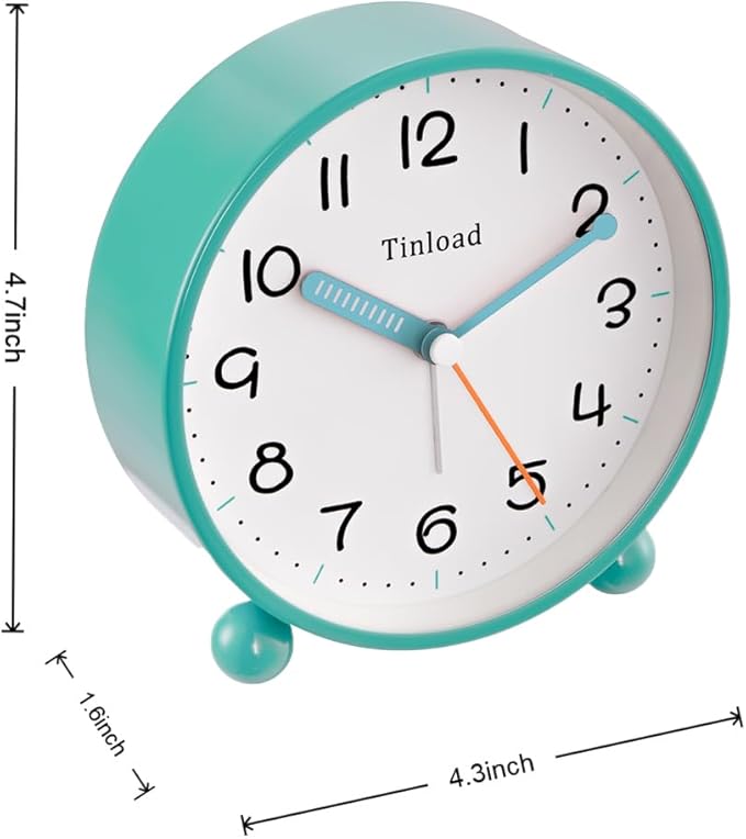 4.5" Antique Retro Analog Alarm Clock, Small Silent Battery Operated Clock with Manual Light, Snooze, Vintage Decor for Bedroom, Living Room, Office, Bedside,Desk（Green）