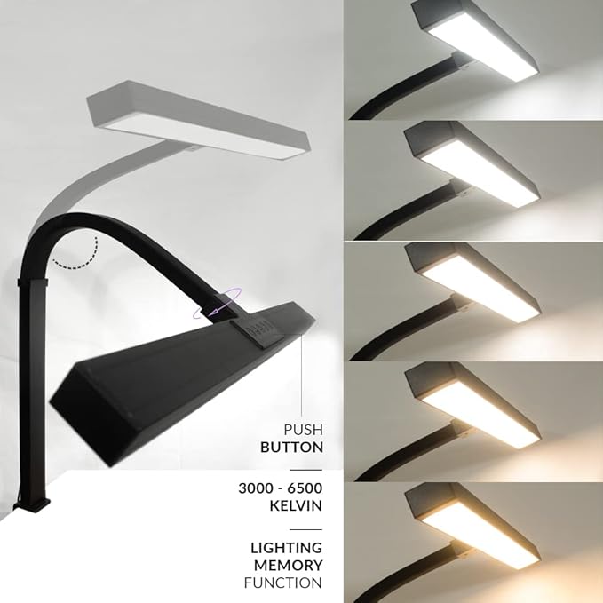 Neatfi 3000 Lumens Flex LED Desk Lamp with Clamp, Dimmable, 5 Adjustable Brightness Levels & 5 Light Modes, Memory Function, Eye-Caring & Flexible Lamp for Home & Office (31.5 Inches, Black)