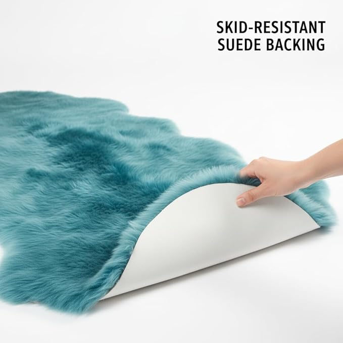 Premium Genuine Sheepskin Rug 2' x 6' Long Fur Soft & Natural Bedside Area Rug, Beach Blue, Double Pelt