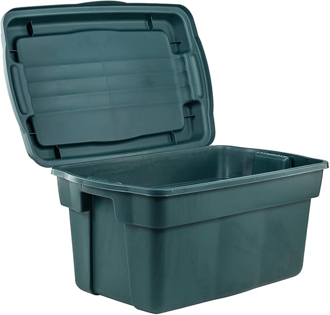 Rubbermaid ECOSense High-Top Storage Totes 28 Gal Pack of 3 Durable, Reusable, Large Plastic Storage Bins with Resting Hinged Lid, Made from Recycled Materials