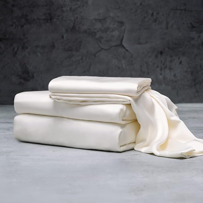LUXOME Luxury Sheet Set | 100% Rayon (Viscose) from Bamboo | Full Size - Ivory | Deep Pockets | 4-Piece Set (Fitted, Flat, 2 Pillowcases)