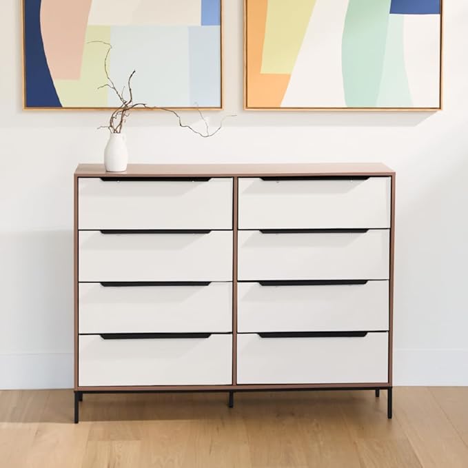 Lira Premium Fabric Dresser - Solid Wooden Frame, 8 Spacious Sag-Proof Drawers with Sleek Metal Handles - Premium & Durable Storage Solution for Your Home (Dark Brown)