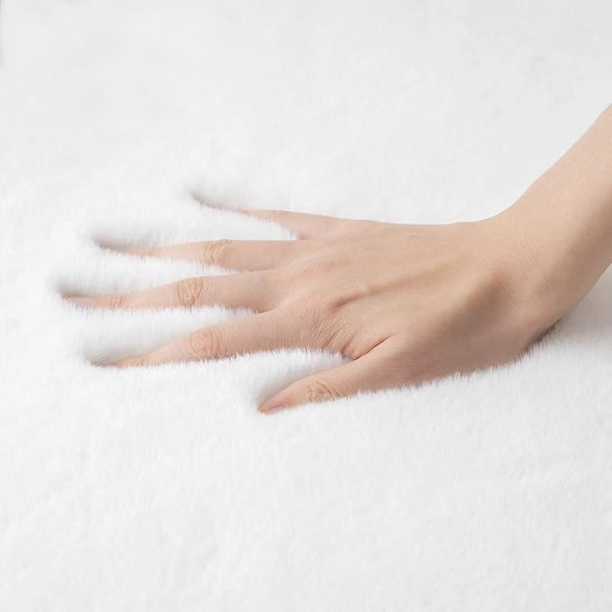 White Faux Rabbit Fluffy Fur Rugs for Bedroom Machine Washable Furry Area Rugs for Living Room Smal 2x4 Shag Runner Rug Nursery Rug