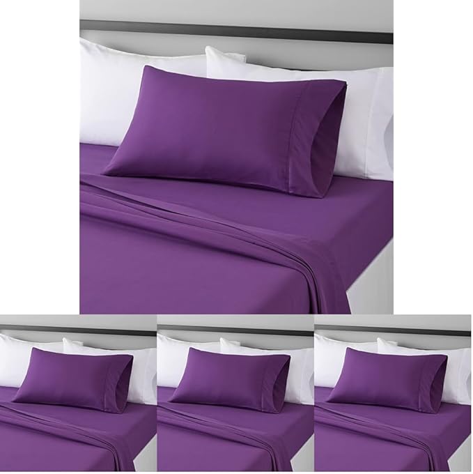 Amazon Basics Lightweight Super Soft Easy Care Microfiber 3 Piece Bed Sheet Set with 14-inch Deep Pockets, Twin X-Large, Plum, Solid (Pack of 4)