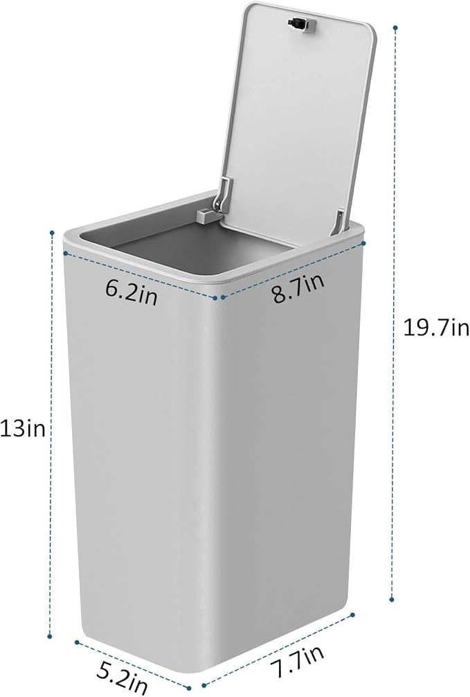 TIPGO Bathroom Trash Can with Lid, 10 Liter/ 2.6 Gallon Slim Garbage Can, Small Trash Bin Waste Basket with Pop-Up Lid for Kitchen, Bedroom, Living Room, Office (Grey)