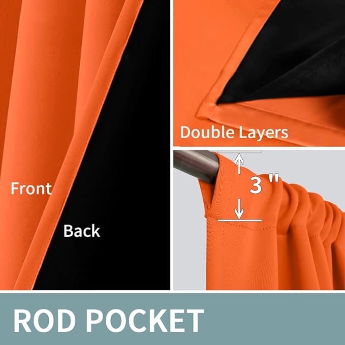 BGment Burnt Orange 100% Blackout Curtains for Bedroom, Fall Full Room Darkening Noise Reducing Living Room Curtains 72 Inch Length, Thermal Insulated Rod Pocket Window Drapes 2 Panels, 52 Inch Wide
