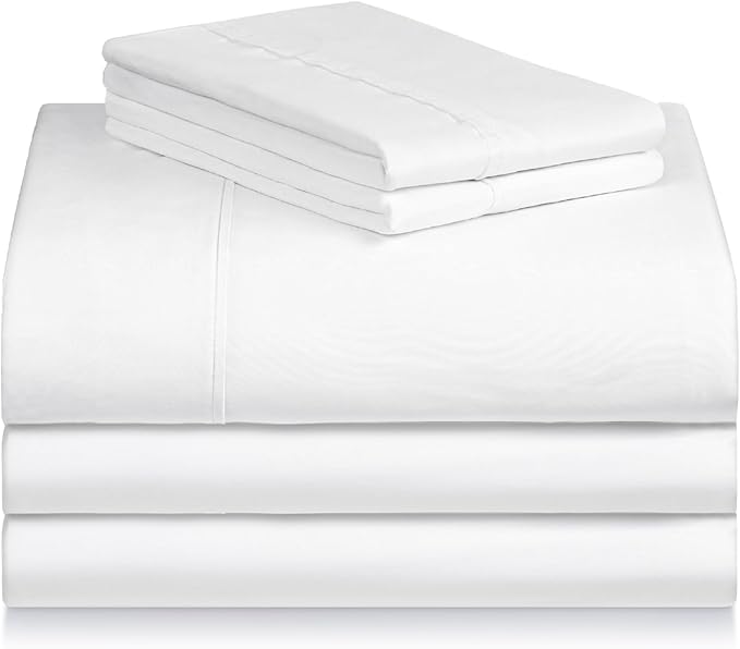 LuxClub 5 PC Split King Sheet Set Bed Sheets Deep Pockets Wrinkle Free Cooling Sheets Machine Washable Hotel Bedding Silky Soft - White Split King