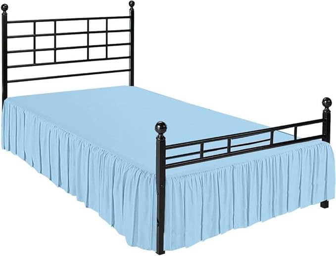 Light Blue Solid Ruffled Bed Skirt King-10 Inch Drop Split Corner, Microfiber Bedskirt with Platform Three Sided Coverage