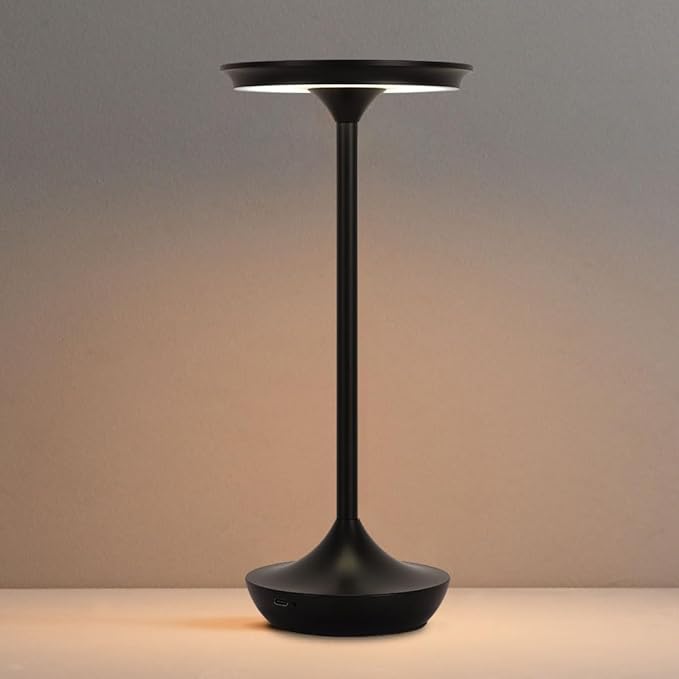 EJQ Rechargeable Cordless Table Lamp, 6000mAh Battery Operated LED Table Lights,Touch Control - 3 Color Dimmable for Bedroom, Patio, Cofee, Outdoor,Dining Home,Restaurant&Living Room-Black