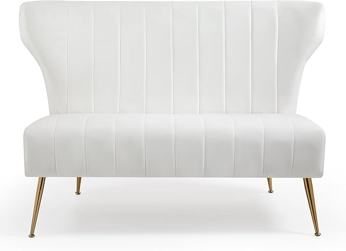 50’’ Armless Loveseat Sofa, Comfy Upholstered Velet Small Couch Sofa with Gold Legs, 2 Seater Tufted Modern Couch for Living Room, Bedroom, Apartment Small Space (White)
