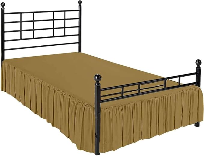 Taupe Solid Ruffled Bed Skirt Queen-XL-12 Inch Drop Split Corner, Microfiber Bedskirt with Platform Three Sided Coverage
