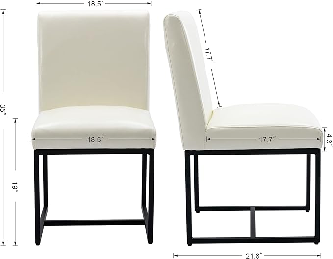 CIMOTA Modern Dining Chairs Set of 8, Leather Dining Room Chairs Upholstered Armless Guest Side Chair with Black Base for Dining Room/Kitchen, Cream 8PCS