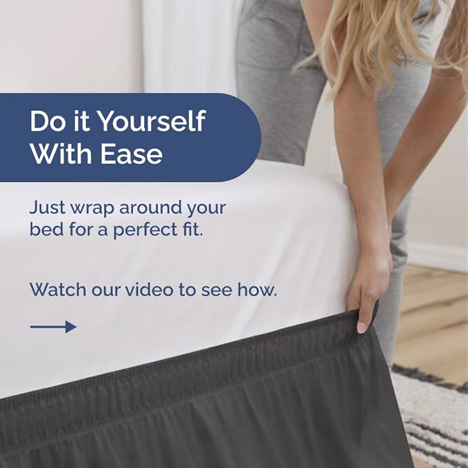 Wrap Around Dust Ruffle Bed Skirt - Charcoal - Twin/Twin XL Size Beds w/ 15 Inch Drop - Easy Fit Elastic Strap - Adjustable Pleated Bedskirt w/Brushed Fabric - Wrinkle Free - Women, Men, Kids & Teens