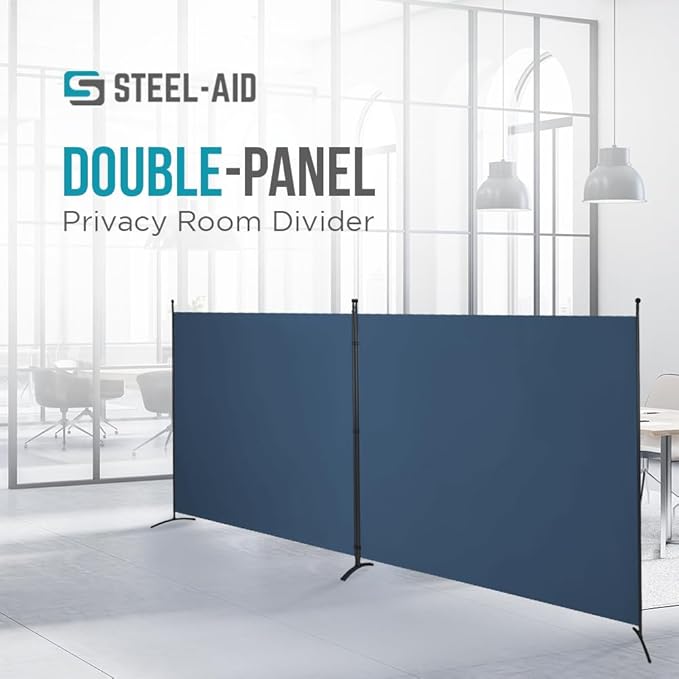 SteelAid Room Divider (Double Panel) – Folding Partition Privacy Screen for Office, Classroom, Dorm Room, Kids Room, Studio, Conference - 142" x 72" - Easy to Assemble, Freestanding & Foldable