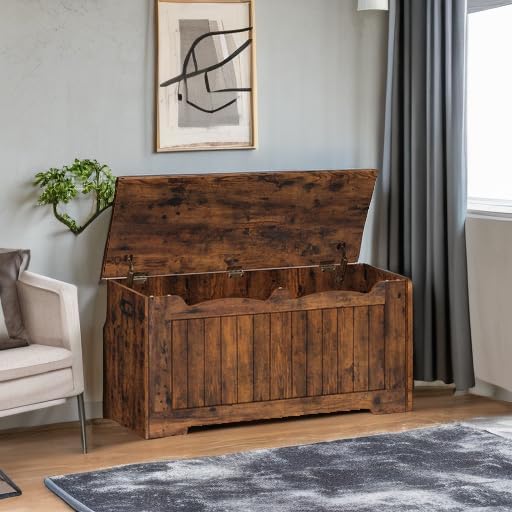 Hzuaneri 39.4" Storage Chest, Storage Bench Trunk with 2 Hinge, Wooden Box, Lift-Top Chest Organizer, Shoe Bench for Entryway, Bedroom, Living Room, Rustic Brown SB01001X