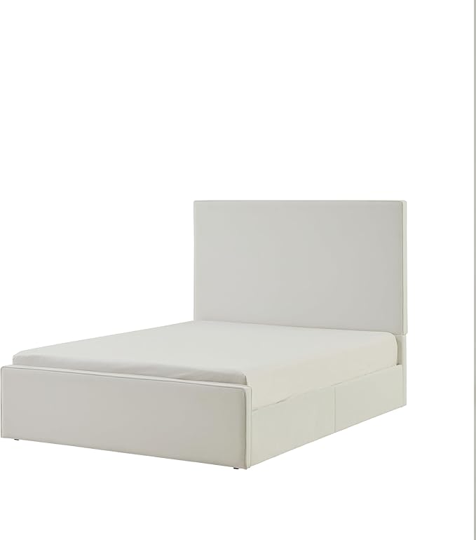 King Size Upholstered Bed Frame, 52" High Headboard Wingback Bedframe, Lucas Tall Headboard Floor Platform Beds, No Box Spring Needed No Noise/Minimalist/Coconut Micro Suede, White