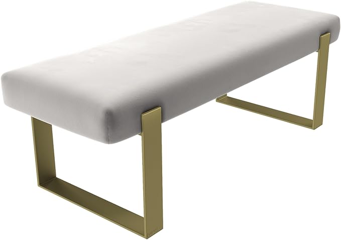 VANT Upholstered Bed Bench - Velvet Platinum Grey - Burnished Brass - Contemporary Modern, Bedroom Bench Seat, Hallway, or Entryway