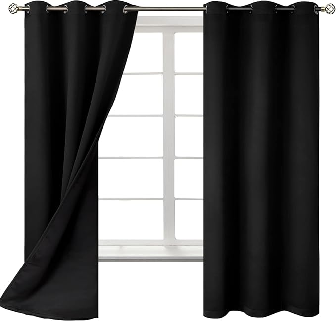 BGment Black Blackout Curtains for Bedroom - Black Out Curtains 63 Inch Long Thermal Insulated Grommet Total Room Darkening Window Drapes for Living Room, 2 Panels, 42 x 63 Inch