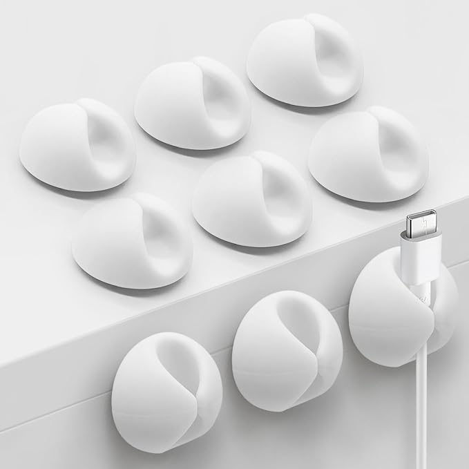 SmiLife Cable Clips, Cord Holder, Adhesive Cord Clips, Wire Holder for Cable Management, Phone Charger, Desk, Wall, Nightstand and Office, White 9 PCS
