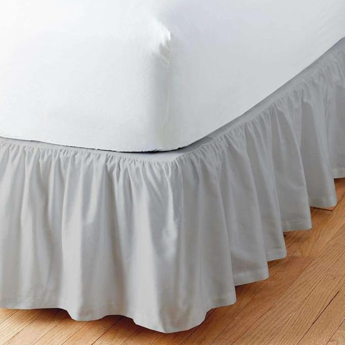 Light Grey Solid Ruffled Bed Skirt Queen-XL-20 Inch Drop Split Corner, Microfiber Bedskirt with Platform Three Sided Coverage