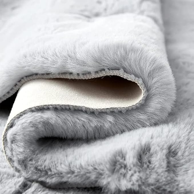 Grey Fluffy Faux Rabbit Washable Furry Fur Area Rugs for Bedroom Large Fuzzy Rug for Living Room Nursery Runner Rugs for Hallway 2x8 Rectangle Rug