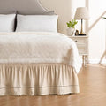 MIYE Wrap Around Ruffled Lace Bed Skirt, Elastic Dust Ruffle with Adjustable Belts, Easy to Put On, Bed Frame Cover, Machine Washable (Embroidered/Beige, King/Queen-15 Drop)
