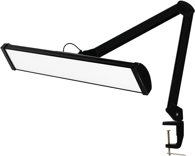 LED Architect Desk Lamp with Clamp, Metal Swing Arm 2300 Lumens Dimming Office Table Lamp for Task Work Drafting Reading Desktop, 180PCS Bright LEDs, 30W Workbench Lamp(Black)