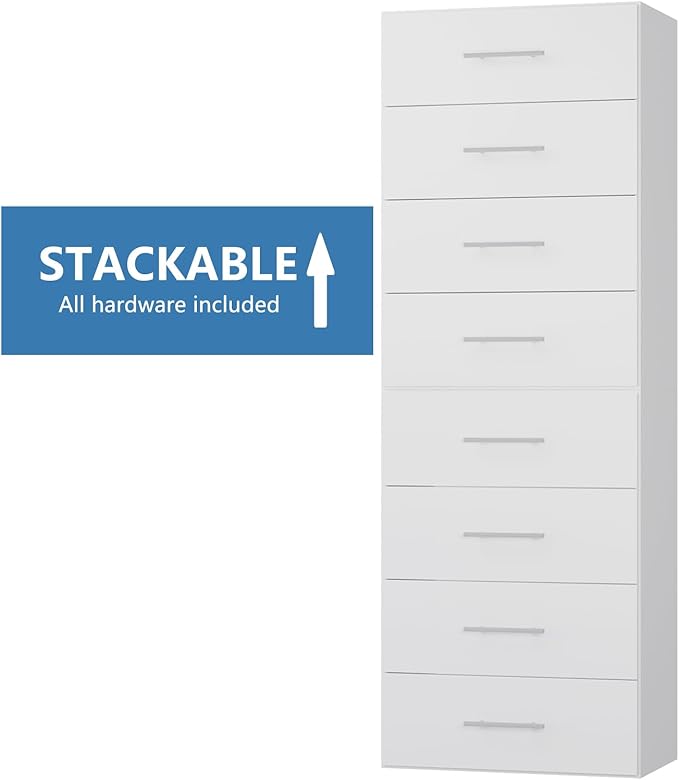 4 Drawer Short Tower Closet Unit, Modular Closet System, Wood Closet System Organizer with Storage for Walk In Closets, Clothing Rack Closet for Hanging Clothes, Bedroom, White, 31.5"W