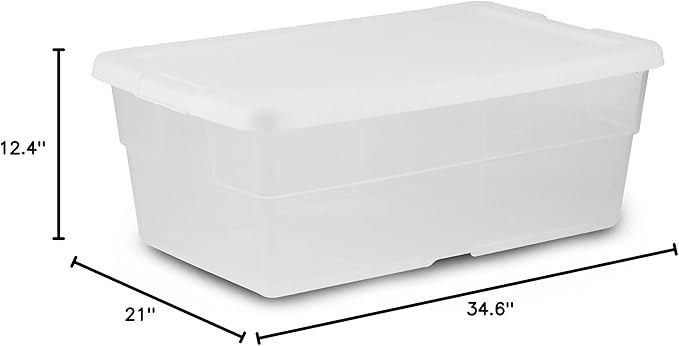 Sterilite 6 Qt Storage Box, Stackable Bin with Lid, Plastic Container to Organize Shoes and Crafts on Closet Shelves, Clear with White Lid, 1-Pack
