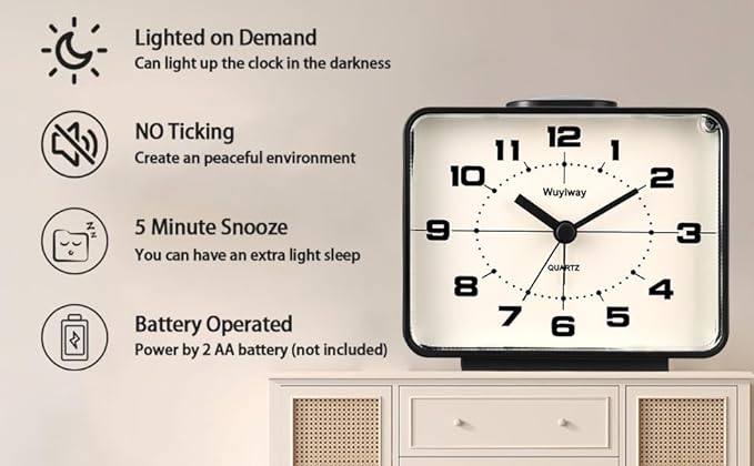 Retro Analog Alarm Clock, Battery Operated,4" Vintage Decor for Bedroom, Nightstand, Bedside, Desk, Table,Silent,Lighted on Demand and Snooze,Ascending Beep Sounds,Easy to Set (Blue)