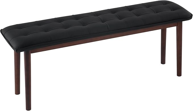 47'' Solid Wood Dining Bench with Cushion, Faux Leather Upholstered Bench for Dining Room Table, Kitchen, Entryway, or Bedroom End of Bed, Black