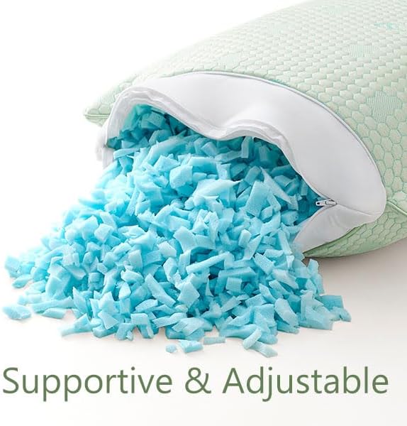 ACCURATEX Cooling Memory Foam Pillows for Sleeping Standard Size Set of 2, Adjustable Fluffy Pillows with Removable Cover, Cool Bed Pillow for Side Back Stomach Sleepers, Machine Washable, Green