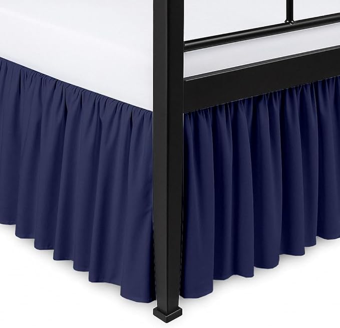 Ruffled Bed Skirt Split Corners with Platform, Tailored Fit Hotel Quality Wrinkle Free Ultra-Soft Microfiber Dust Ruffle, Upto 28 Inch Drop, Full XL, Navy Blue