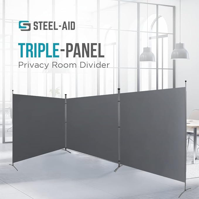Steel-AID Triple-Panel Privacy Room Divider – Folding Partition Privacy Screen for Office, Classroom, Dorm Room, Kids Room, Studio, Conference - 216" x 72" - Easy to Assemble, Freestanding & Foldable