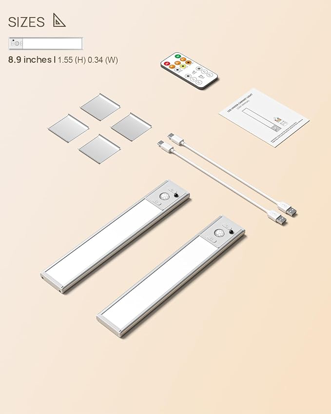 Under Cabinet Lights Wireless,Motion Sensor Light Indoor Closet Lights with Remote Control,3 Color Temps,LED Rechargeable Battery Operated,Under Counter Lights for Kitchen,Wardrobe,Hallway,Stairs