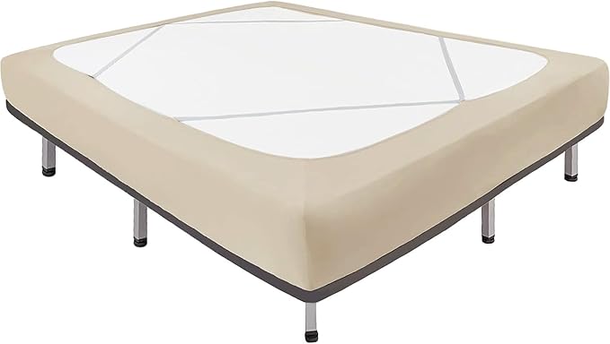 Biscaynebay Decorative Box Spring Cover Queen Size, Light Camel Luxurious Jersey Knitting Stretchy Wrap Around 4 Sides Bed Skirt for Home/Hotels, Easy Fit Wrinkle & Fade Free Machine Washable