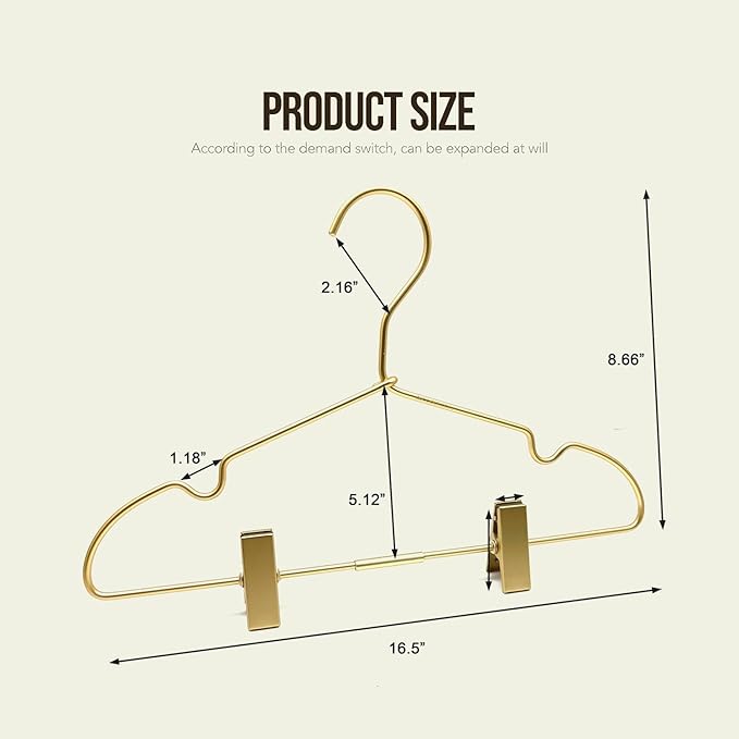 16.5" Adult Gold Metal Clips Pants Coat Clothes Hangers,30 Pack Coat Suit Closet Storage Display,Space Saving Standard Size Adult Clothing for Home Garment Clothes Shop
