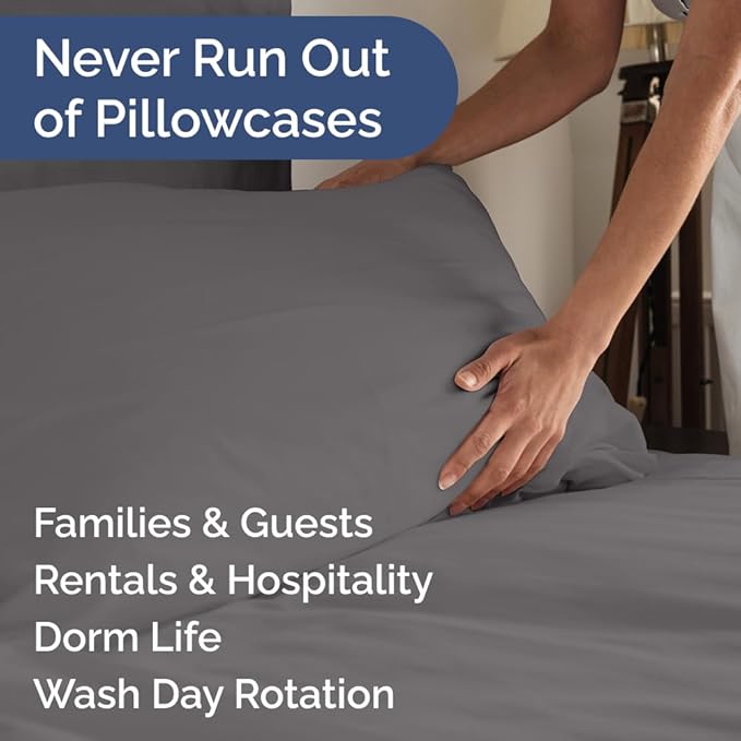 Queen Pillow Cases Set of 8 - Ultra Soft Hotel Quality Pillowcase Covers - Comfy, Cozy & Wrinkle Free - Shrink, Stain and Fade Resistant - Machine Washable Pillow Protectors - 8 Piece Set - Dark Grey