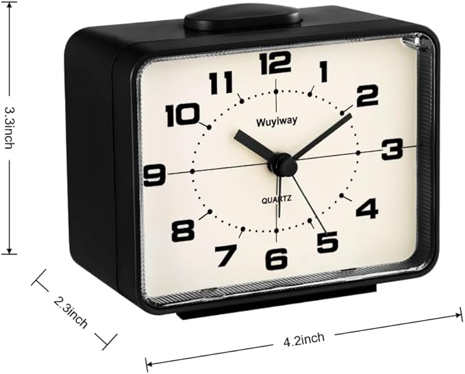Retro Analog Alarm Clock,Battery Operated,4" Vintage Decor for Bedroom, Nightstand, Bedside, Desk, Table,Silent,Lighted on Demand and Snooze,Ascending Beep Sounds,Easy to Set(Black)