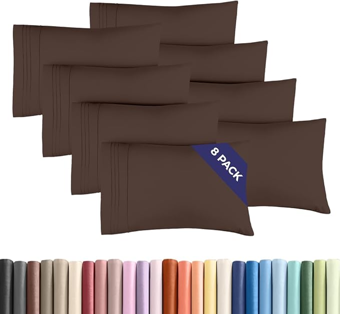 Queen Pillow Cases Set of 8 - Ultra Soft Hotel Quality Pillowcase Covers - Comfy & Wrinkle Free - Shrink, Stain and Fade Resistant - Easy-Care, Machine Washable Pillow Protectors - 8 Pcs Set - Brown