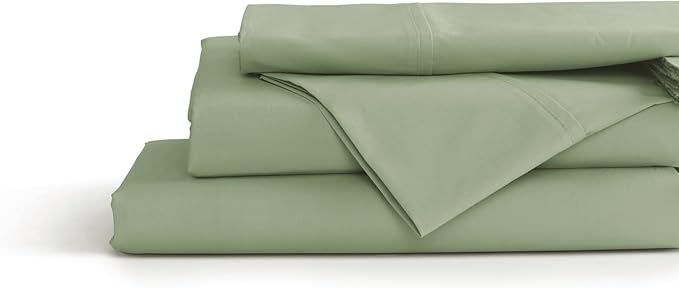 Linen Home 100% Cotton Percale Sheets Twin XL Size, Sage, Deep Pocket, 3 Pieces Set - 1 Flat, 1 Deep Pocket Fitted Sheet and 1 Pillowcase, Crisp Cool and Strong Bed Linen